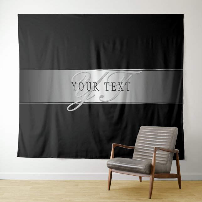 Elegant Editable Monogram Script Writing | Black Tapestry (In Situ (Horizontal))