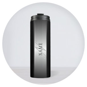 Elegant Editable Monogram Script Writing   Black Thermal Tumbler