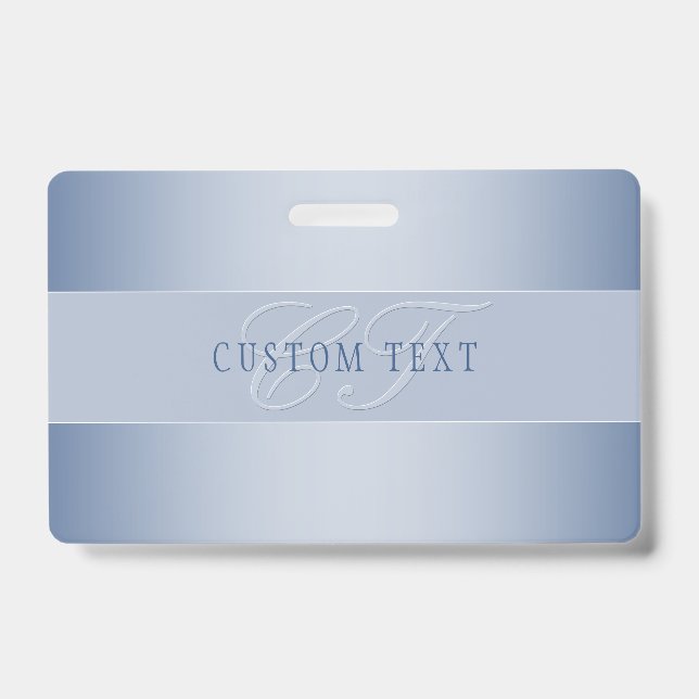 Elegant Editable Monogram Script Writing | Blue ID Badge (Front)