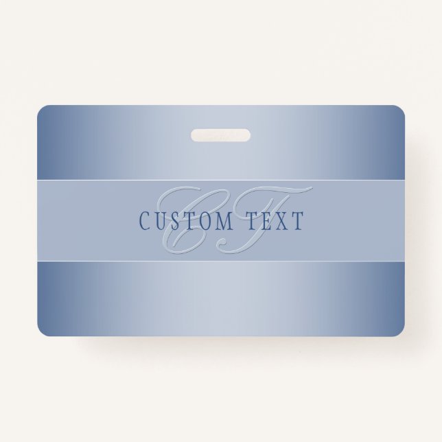 Elegant Editable Monogram Script Writing | Blue ID Badge (Front)
