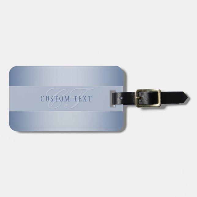 Elegant Editable Monogram Script Writing | Blue Luggage Tag (Front Horizontal)