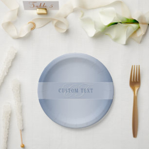 Elegant Editable Monogram Script Writing Blue Paper Plate