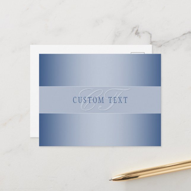Elegant Editable Monogram Script Writing | Blue Postcard (Front/Back In Situ)