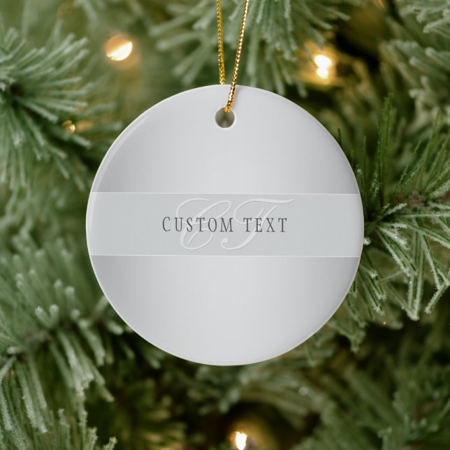 Elegant Editable Monogram Script Writing | Grey Ceramic Tree Decoration (Tree)