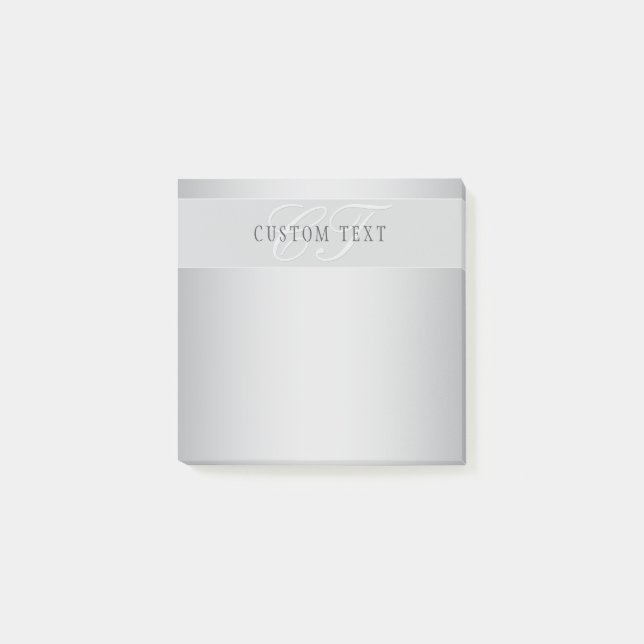 Elegant Editable Monogram Script Writing | Grey Post-it Notes (Front)