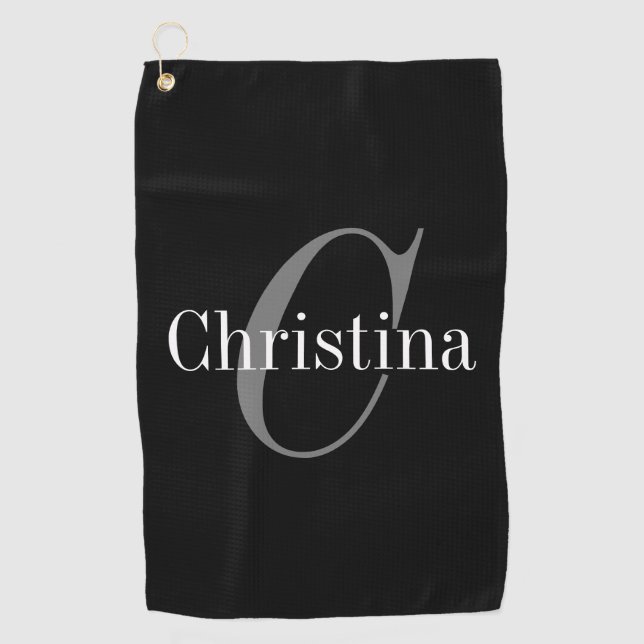 Elegant Editable Name and Initial Golf Towel (Front)