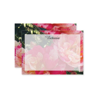 Elegant Editable Pink White Striped Roses Floral Card