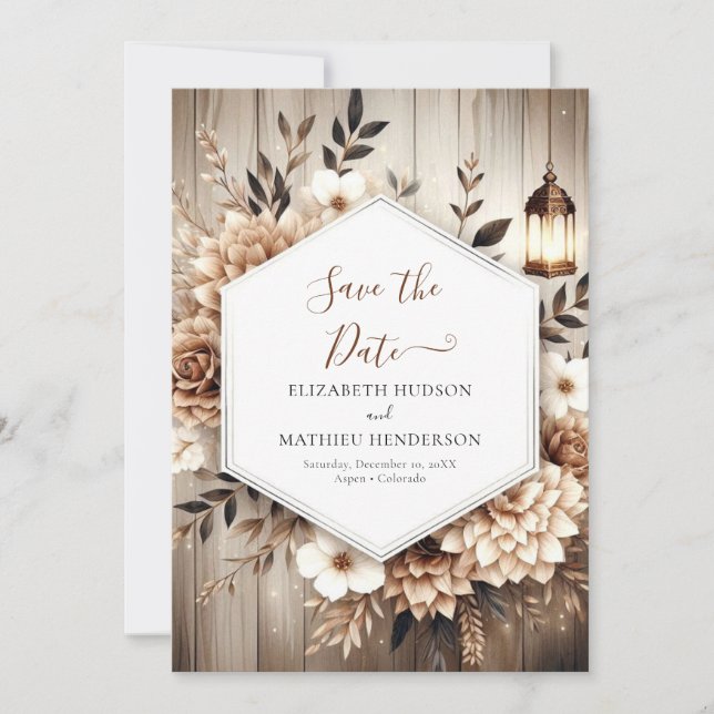 Elegant editable rustic wedding save the date (Front)