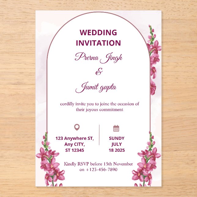Elegant Editable Wedding Invitation | Modern Flora (Front)