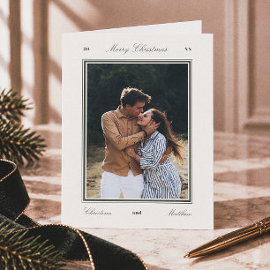 Elegant Editorial Merry Christmas Couples Photo Holiday Card