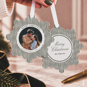 Elegant Editorial Merry Christmas Couples Photo Tree Decoration Card
