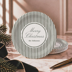 Elegant Editorial Striped Merry Christmas Paper Plate