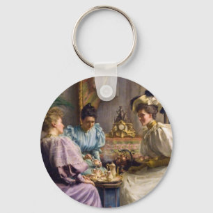 Elegant Edwardian Afternoon Tea Gathering Key Ring