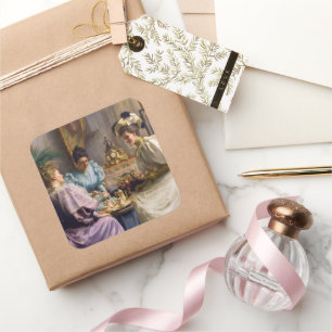 Elegant Edwardian Afternoon Tea Gathering Square Sticker