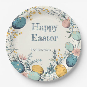 Elegant Egg Floral Easter Paper Plate