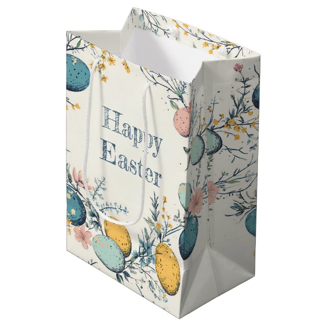 Elegant Egg Floral Happy Easter  Medium Gift Bag (Front Angled)