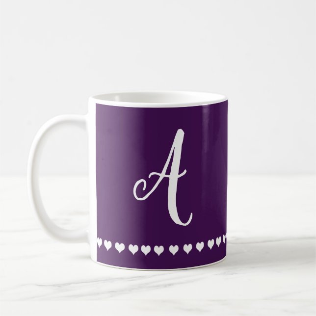 Elegant Eggplant Purple and White Monogram Initial Coffee Mug (Left)