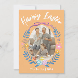 Elegant Eggs Happy Easter family one photo Holiday Card