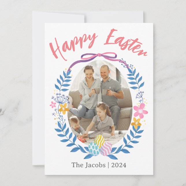  Elegant Eggs Happy Easter family one photo Holiday Card (Front)