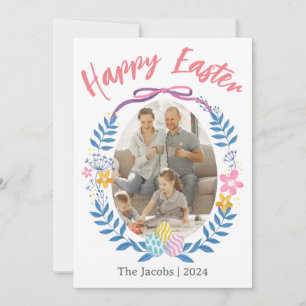 Elegant Eggs Happy Easter family one photo Holiday Card