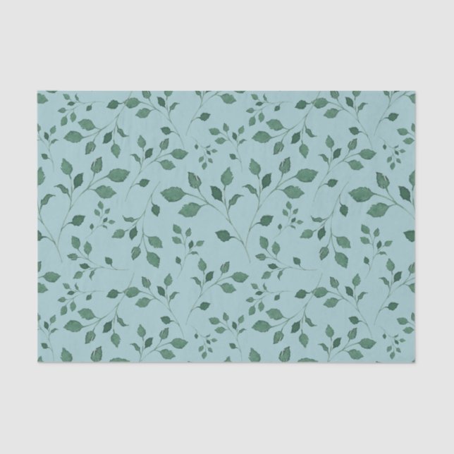 Elegant Eggshell Blue Watercolor Foliage Pattern Tissue Paper (Front)