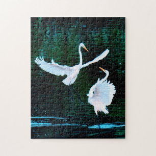Elegant Egrets In Dance Jigsaw Puzzle