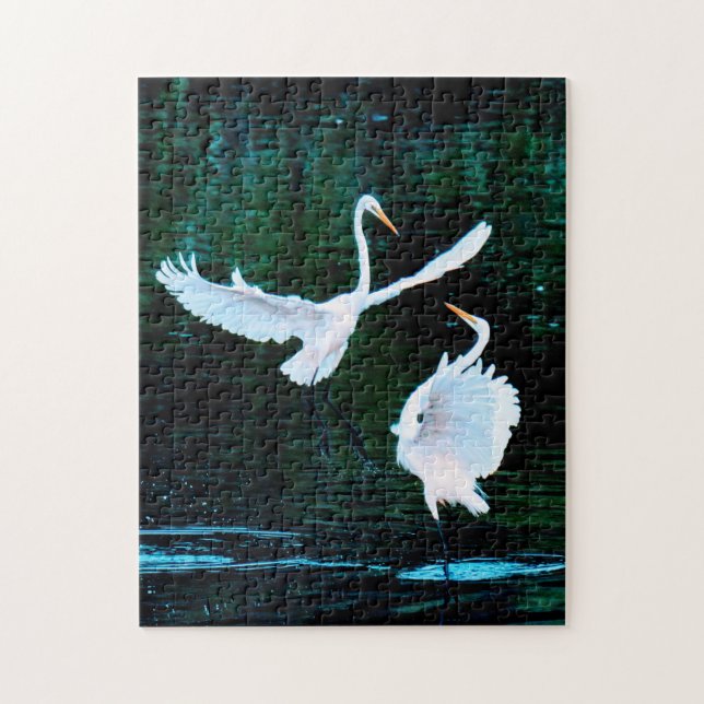 Elegant Egrets In Dance Jigsaw Puzzle (Vertical)
