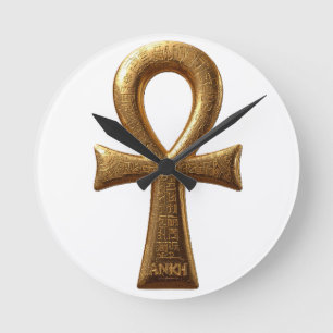 Elegant Egyptian Ankh Symbol Wall Art Round Clock