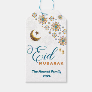 Elegant Eid Mubarak Arabic Calligraphy Moon Stars Gift Tags