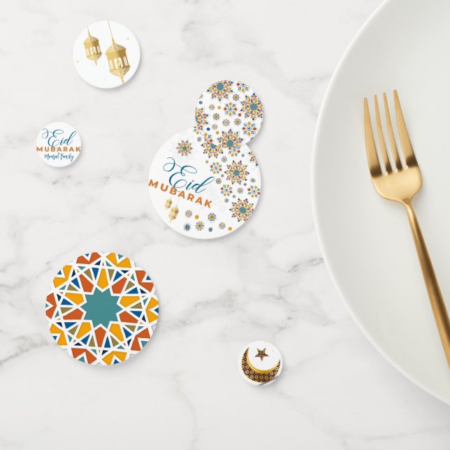 Elegant Eid Mubarak Calligraphy Moon Stars  Confetti (Group)