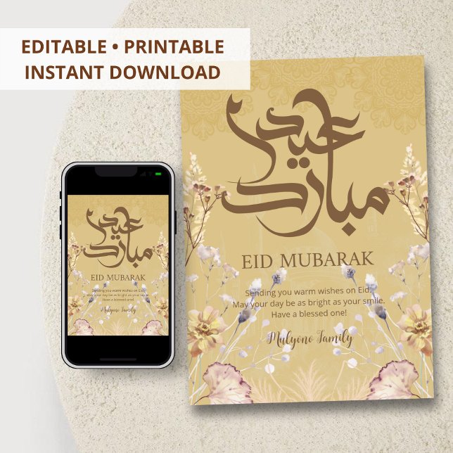 Elegant Eid Mubarak Floral Card - Gold Mandalas &  (Creator Uploaded)
