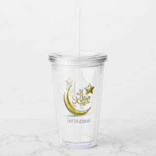 Elegant Eid Mubarak Gold Moon Star Acrylic Tumbler