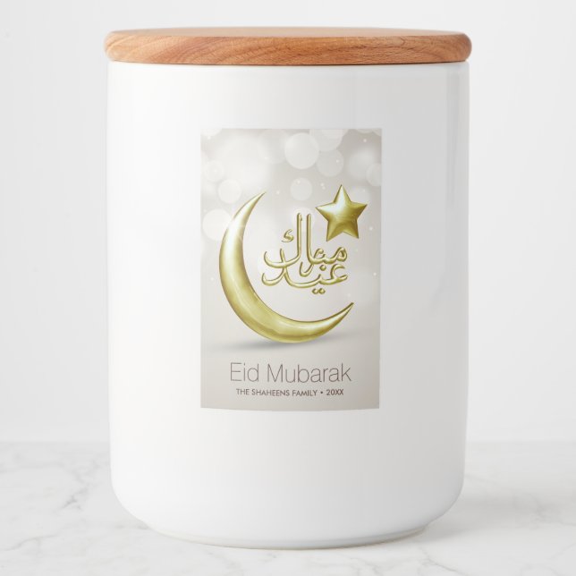 Elegant Eid Mubarak Gold Moon Star - Food Label (Front)