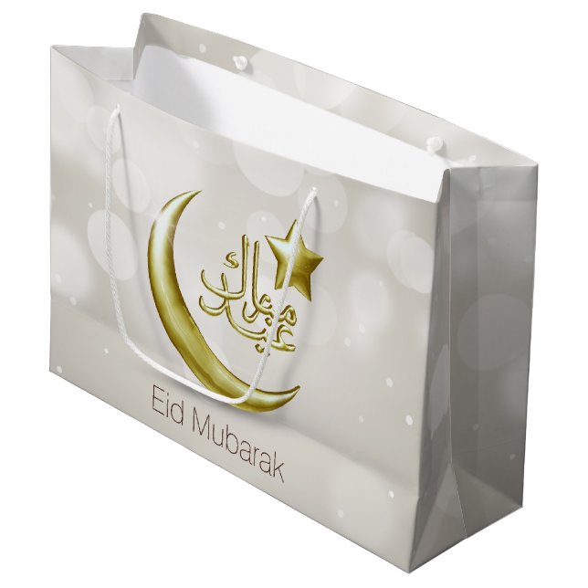 Elegant Eid Mubarak Gold Moon Star - Last Gift Bag (Front Angled)