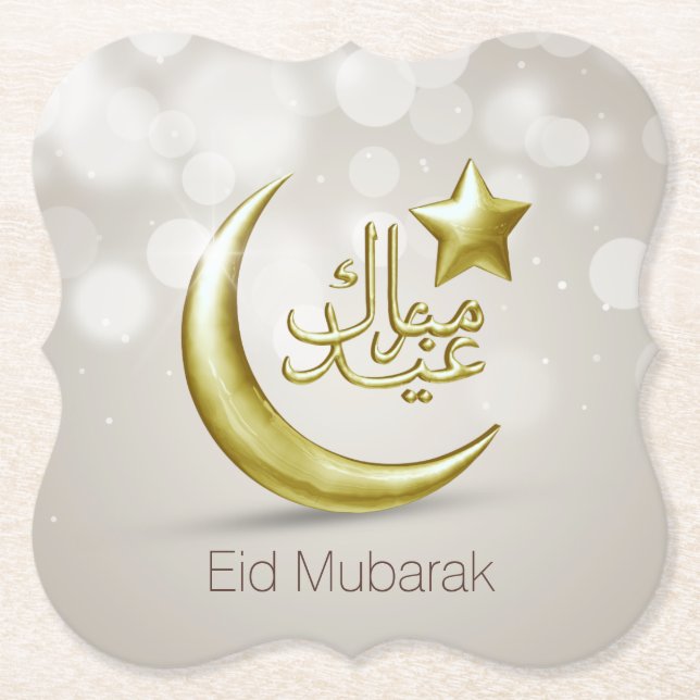 Elegant Eid Mubarak Gold Moon Star - Paper Coaster (Front)