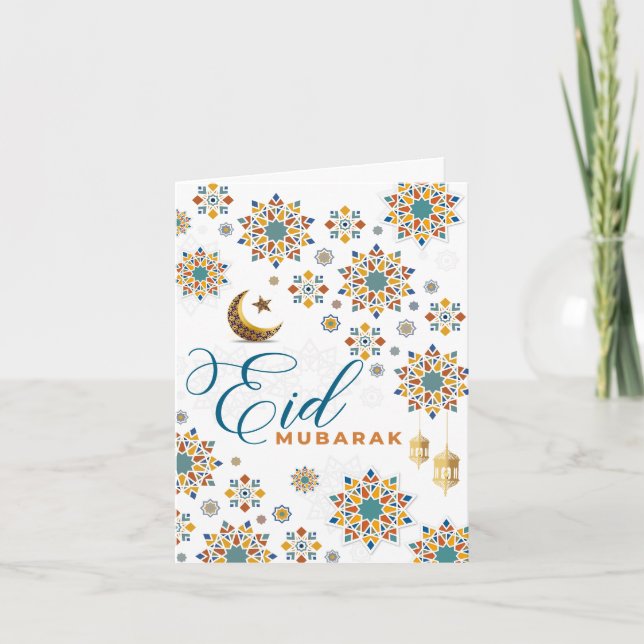 Elegant Eid Mubarak Moon Stars Thank You Card (Front)
