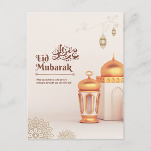 Elegant Eid Mubarak Mosque Lantern Art Postcard