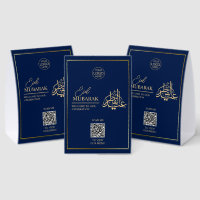 Elegant Eid Mubarak Table Tent Sign Navy & Gold QR