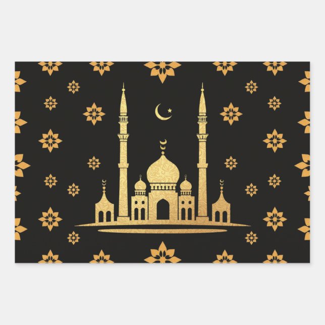 Elegant Eid Wrapping Paper – Black and Gold  (Front 3)