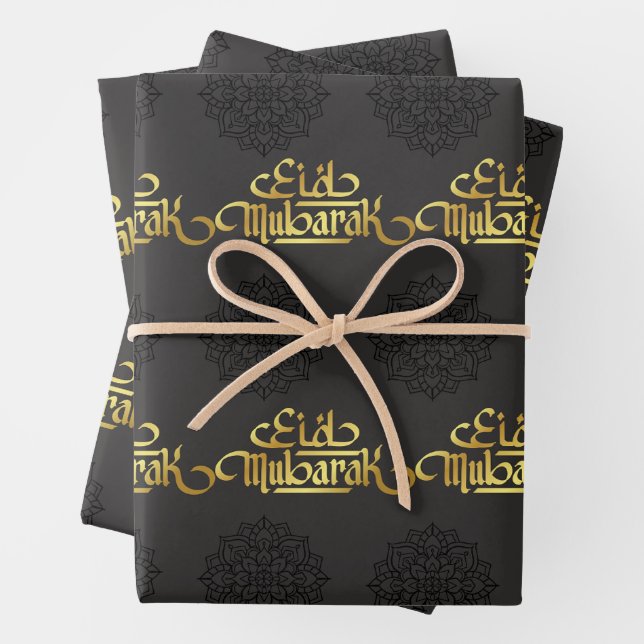 Elegant Eid Wrapping Paper Mandala Black & Gold (In situ)