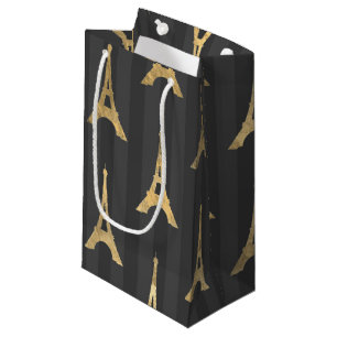 Elegant Eiffel Tower France Yellow Black Vertical Small Gift Bag