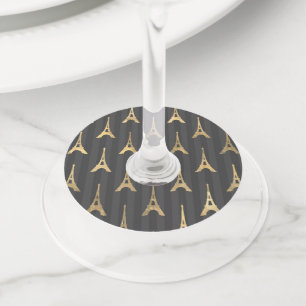 Elegant Eiffel Tower France Yellow Black Vertical Wine Glass Tag
