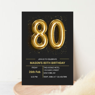Elegant Eighty Black Gold 80th Birthday Party Invitation