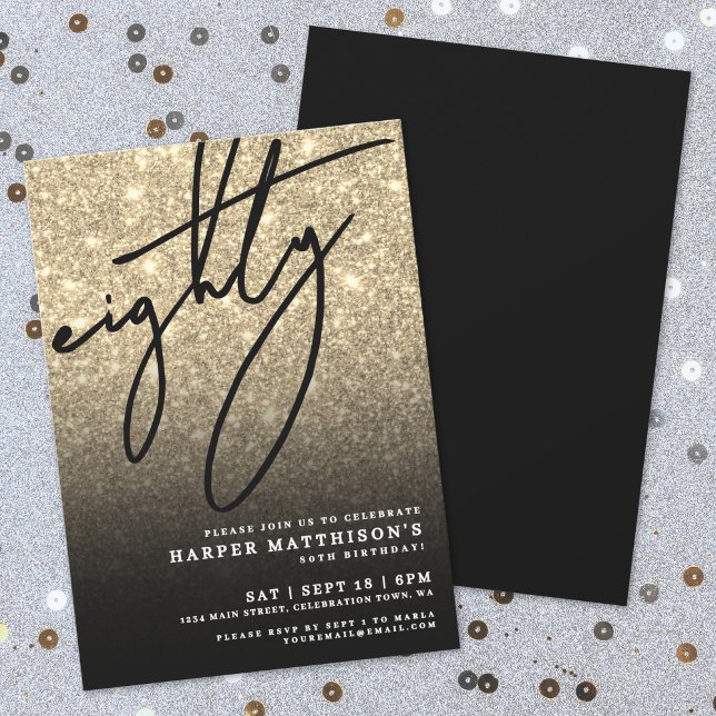 Elegant Eighty Gold 80th Birthday Party Invitation (Elegant Eighty Gold 80th Birthday Party Invitation)