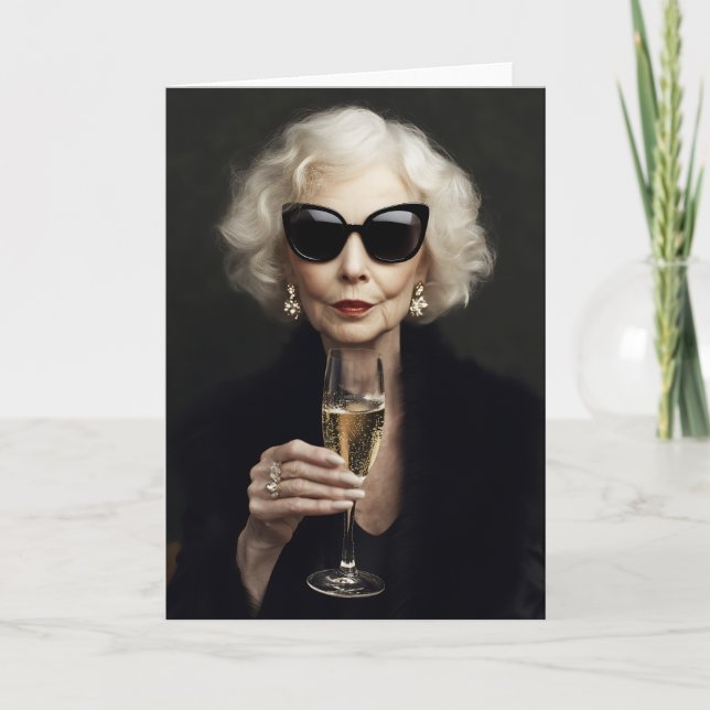 Elegant Elderly Woman with Champagne Invitation (Front)