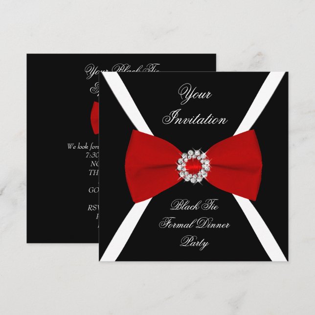 Elegant Elegant Black White Red Bow Tie Invitation (Front/Back)