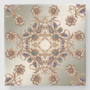 Elegant Elegant Gold Jewel Flowers Stone Coaster