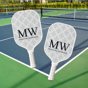 Elegant Elegant Regency Era Blue Damask Pickleball Paddle