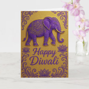 Elegant Elephant & Lotus Happy Diwali Greeting Card