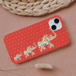 Elegant Elephant Train Floral Decorative Ornate iPhone 15 Mini Case<br><div class="desc">Show off your own unique style with our expressive stylish phone case design. The design features a train of three elephants ranging from big to small, with a bold orange complementing background with white polka dots.One of the elephants is holding a heart, were you can add your monogram initial. All...</div>
